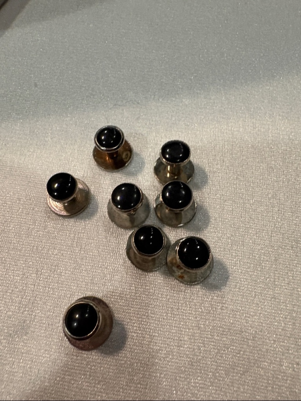 Source Unknown Black Onyx and Silver Tone Lapel Pins Set